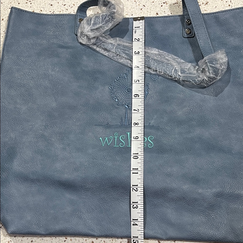Thirty-one Around town Wishes Dandelion Embroidered Blue Tote Bag - Picture 7 of 7